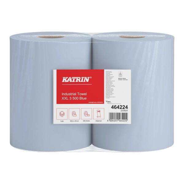 Katrin Industrial Wipes Roll XXL 3-Ply Blue - Pack of 2