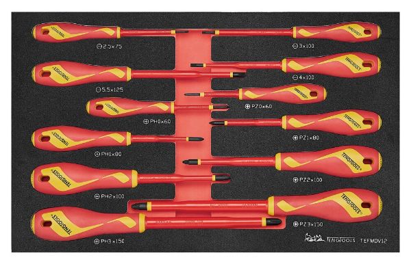 Picture of Teng Tools Insulated Screwdriver Set FOAM3 12 Pieces - TEFMDV12