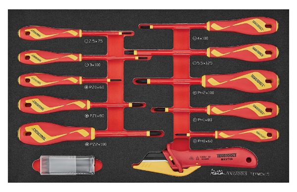 Picture of Teng Tools Insulated Screwdriver & Knife Set FOAM3 15 Pieces - TEFMDV15