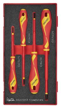 Picture of Teng Tools Insulated Screwdriver Set Flat FOAM1 4 Pieces - TEAMDV04N