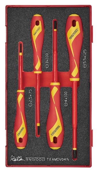 Picture of Teng Tools Insulated Screwdriver Set Flat FOAM1 4 Pieces - TEAMDV04N