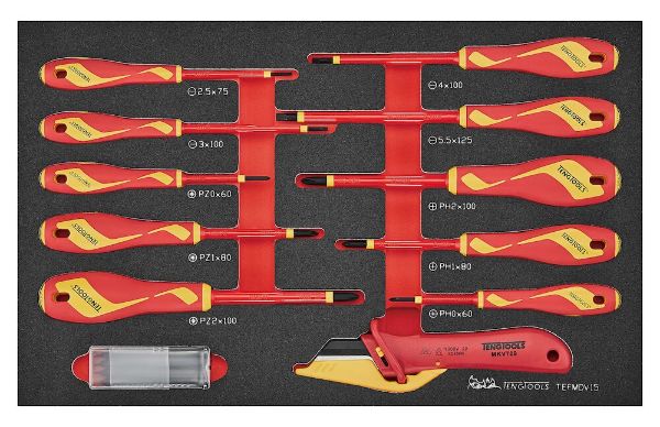 Picture of Teng Tools Insulated Screwdriver & Knife Set FOAM3 15 Pieces - TEFMDV15