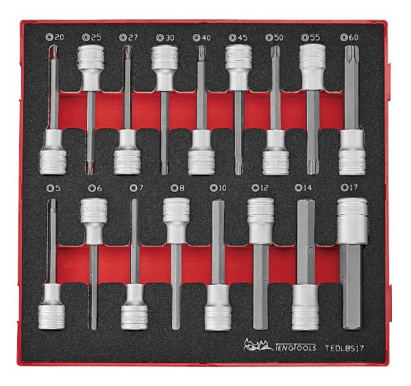 Picture of Teng Tools 1/2" Long Hex & TX Bit Socket Set FOAM2 17 Pieces - TEDLBS17