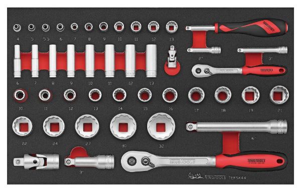 Picture of Teng Tools 1/4" & 1/2" Socket Set FOAM3 44 Pieces - TEFSK44