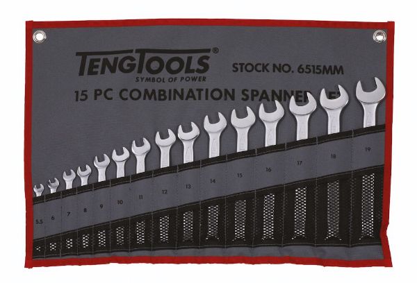 Picture of Teng Tools Combination Spanner Set 5.5-19 mm Tool Roll 15 Pieces - 6515MM