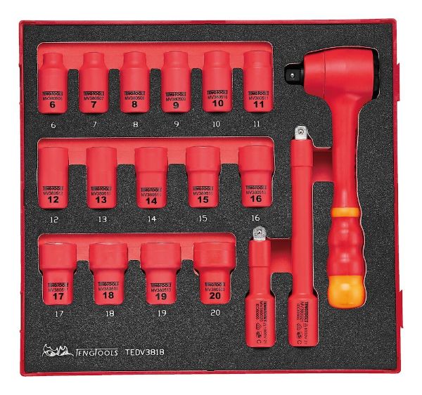 Picture of Teng Tools 3/8" Insulated Socket Set FOAM2 18 Pieces - TEDV3818