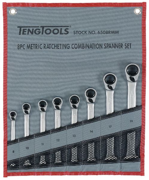 Picture of Teng Tools Ratcheting Combination Spanner Set R Tool Roll 8 Pieces - 6508RMM