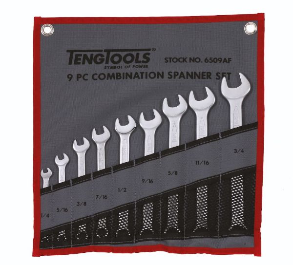 Picture of Teng Tools Combination Spanner Set 1/4"-3/4" Tool Roll 9 Pieces - 6509AF