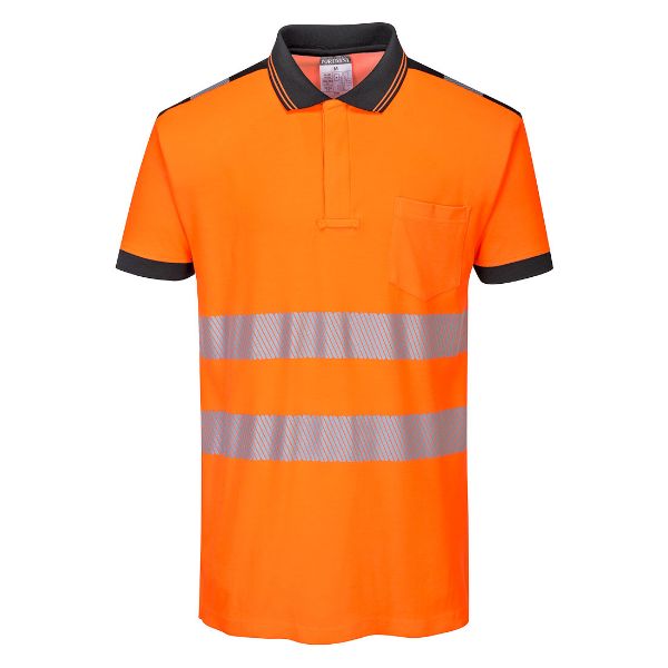 Picture of PW3 Hi-Vis Cotton Comfort Polo Shirt S/S - Orange/Black T180