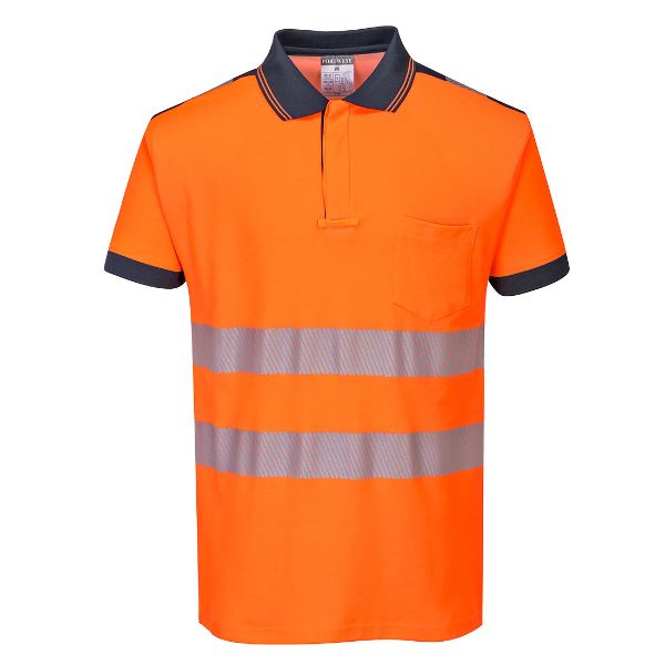 Picture of PW3 Hi-Vis Cotton Comfort Polo Shirt S/S - Orange/Navy T180