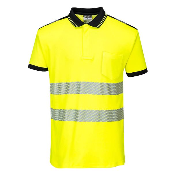 Picture of PW3 Hi-Vis Cotton Comfort Polo Shirt S/S - Yellow/Black T180