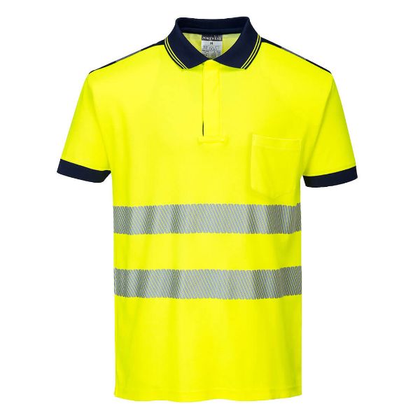 Picture of PW3 Hi-Vis Cotton Comfort Polo Shirt S/S - Yellow/Navy T180