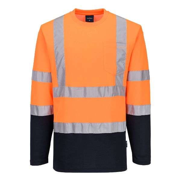 Picture of Hi-Vis Cotton Comfort T-Shirt L/S - Orange/Navy S280