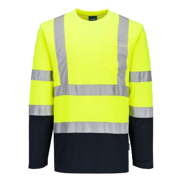 Picture of Hi-Vis Cotton Comfort T-Shirt L/S - Yellow/Navy S280