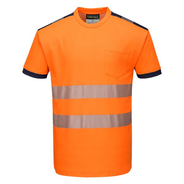 Picture of PW3 Hi-Vis Cotton Comfort T-Shirt S/S - Orange/Navy T181