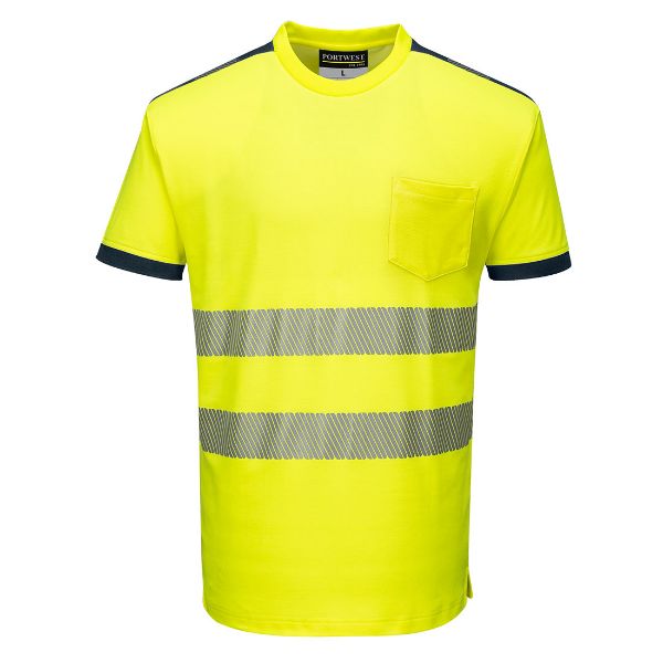 Picture of PW3 Hi-Vis Cotton Comfort T-Shirt S/S - Yellow/Navy T181