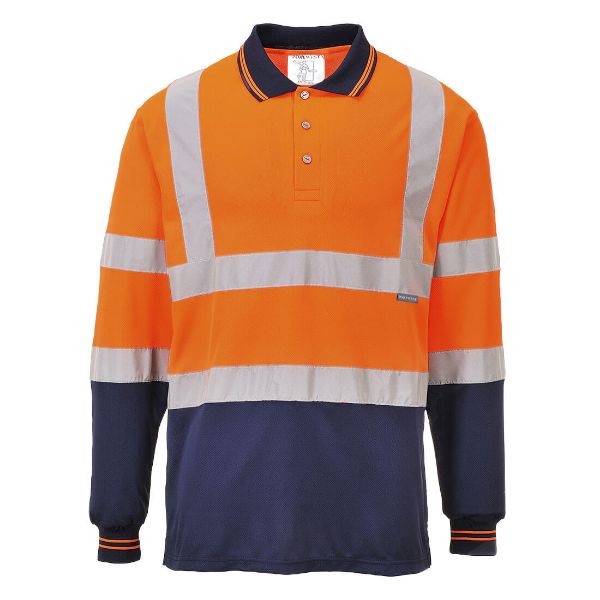 Picture of Hi-Vis Polo Shirt L/S S279 Orange/Navy