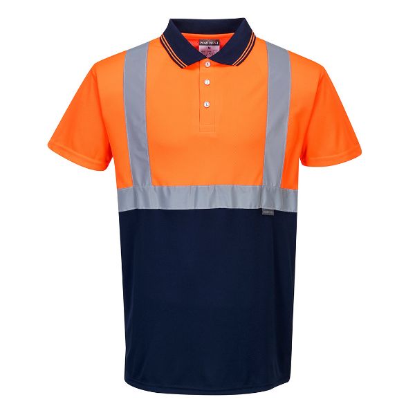Picture of Hi-Vis Two Tone Polo Shirt L/S S479 Orange/Navy