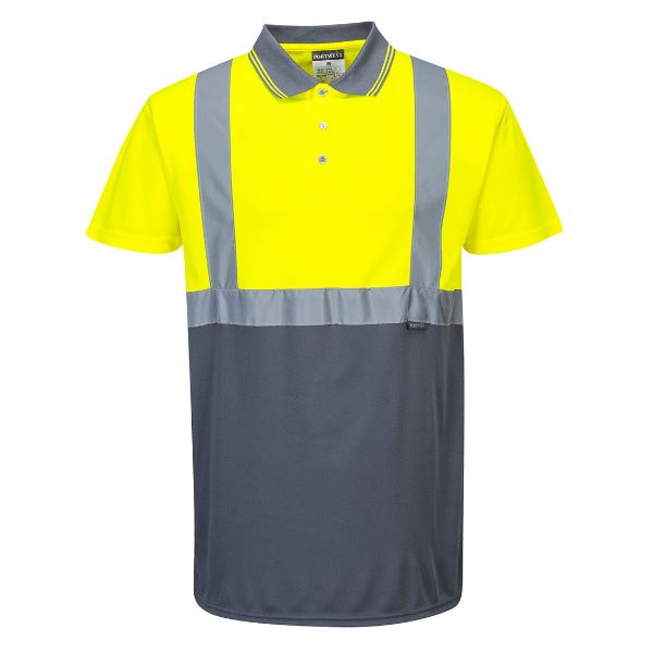 Picture of Hi-Vis Two Tone Polo Shirt L/S S479 Yellow/Grey