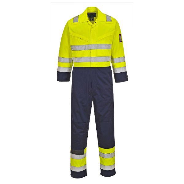 Picture of Modaflame Work Hi-Vis Multi-Norm Contrast FR Coverall Yellow/Navy MV28