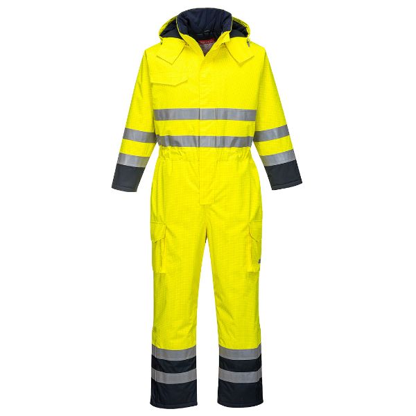 Picture of Bizflame Rain Hi-Vis Contrast FR Winter Coverall Yellow/Navy S775